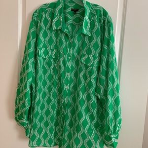 Talbots 3x Green & White Cotton Button down blouse